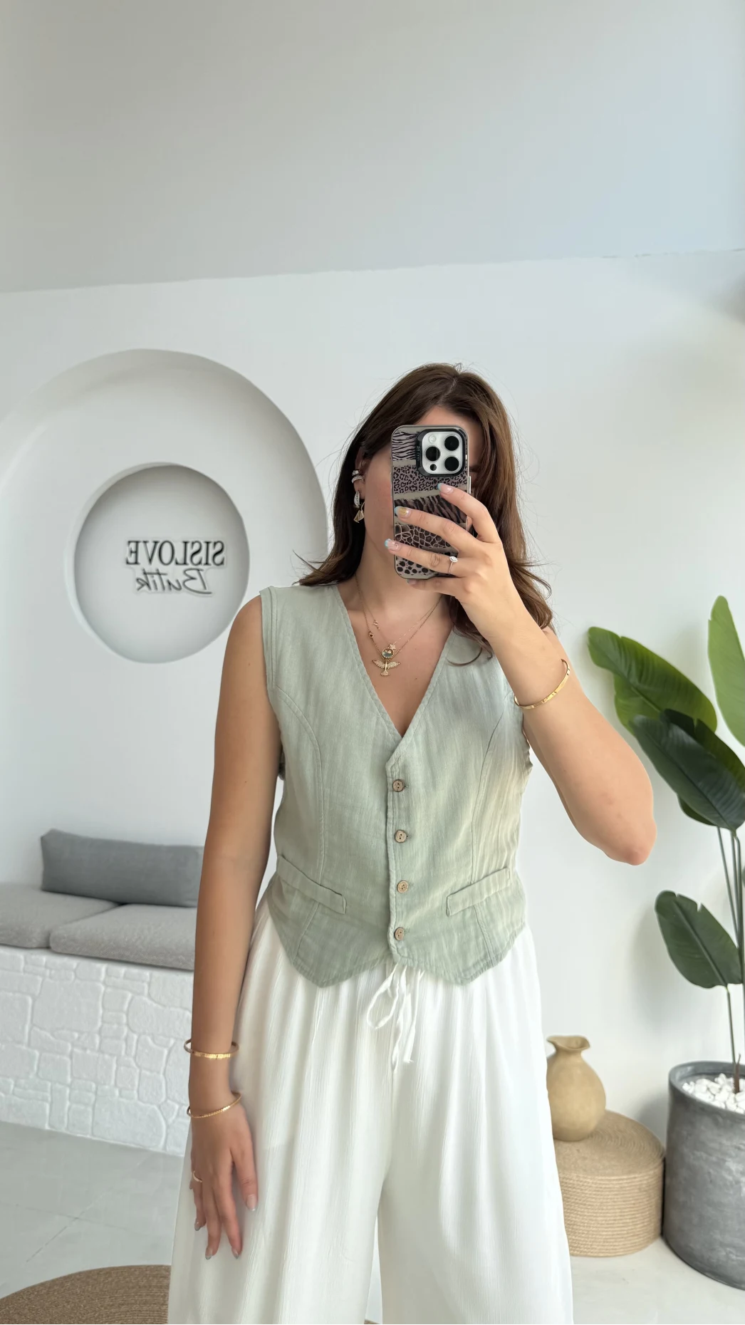 Lemon Düğmeli Kısa Yelek - Mint