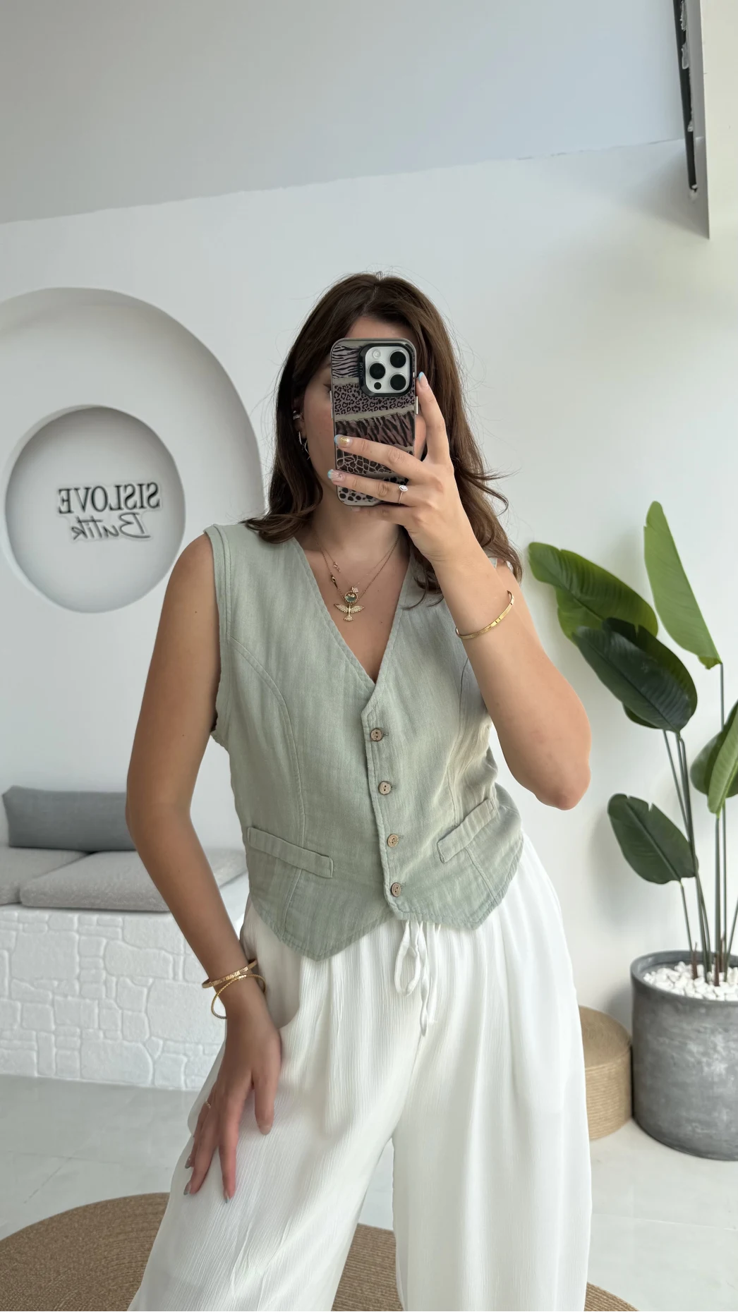 Lemon Düğmeli Kısa Yelek - Mint