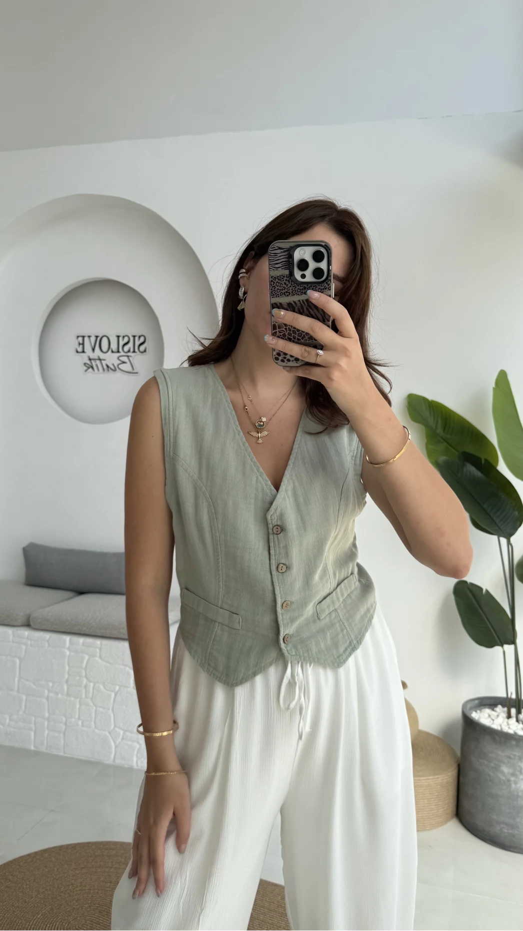 Lemon Düğmeli Kısa Yelek - Mint