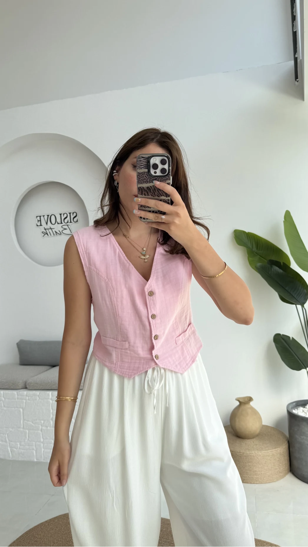Lemon Düğmeli Kısa Yelek - Pembe
