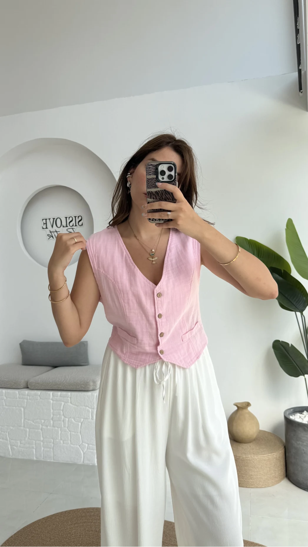 Lemon Düğmeli Kısa Yelek - Pembe