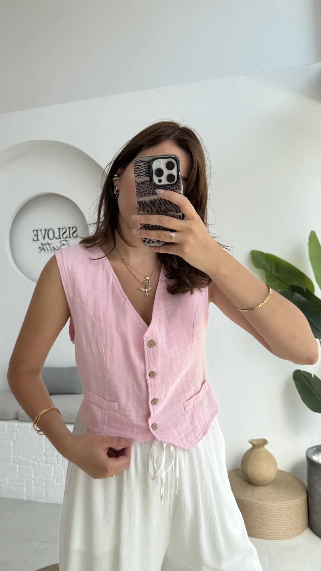Lemon Düğmeli Kısa Yelek - Pembe