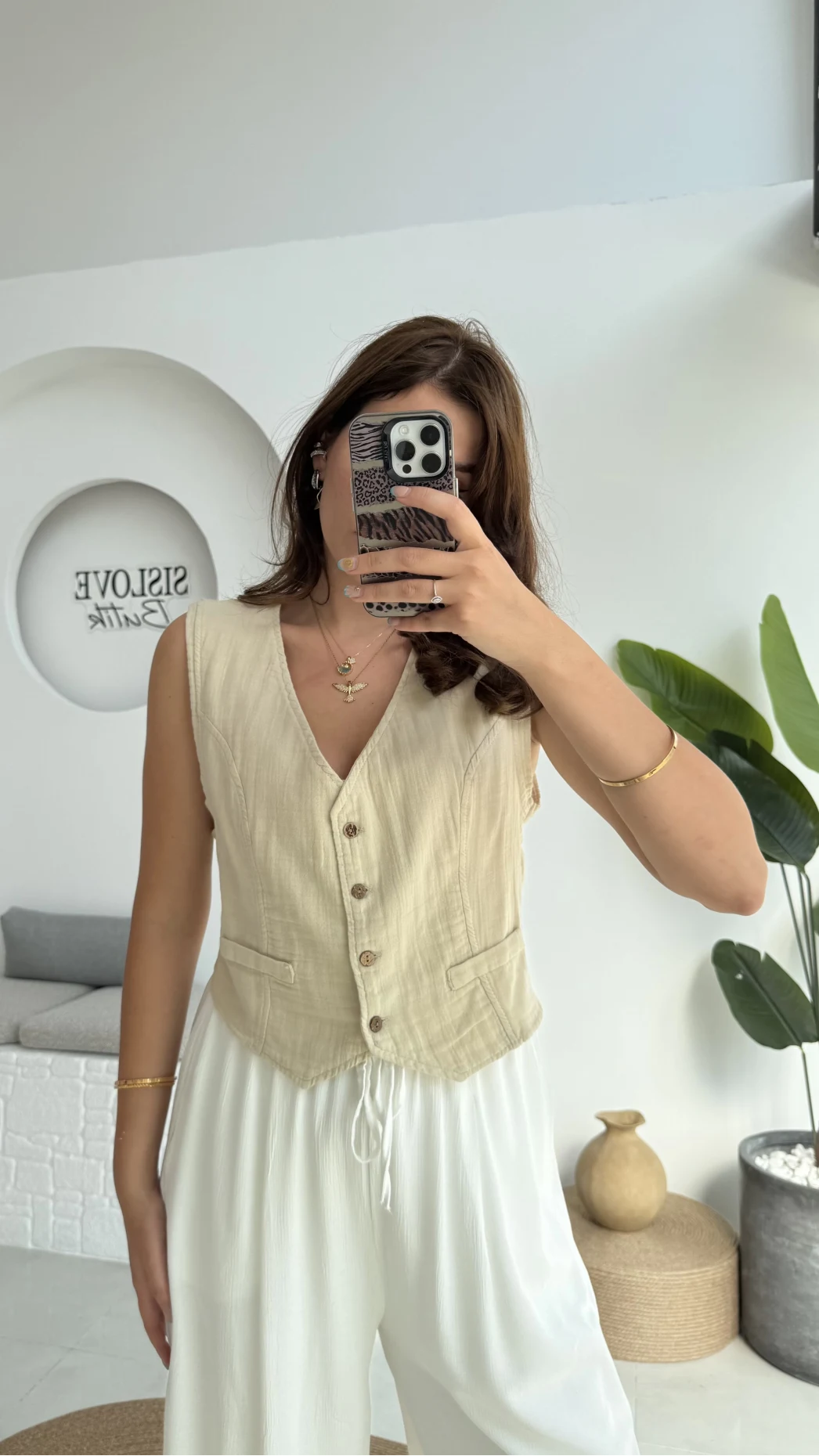 Lemon Düğmeli Kısa Yelek - Taş