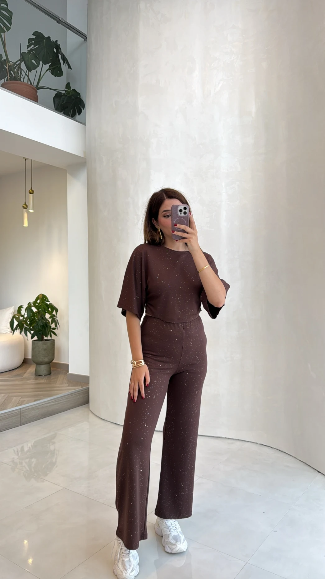 Lena Simli Modal Crop Takım - Kahverengi - Kod: 4162