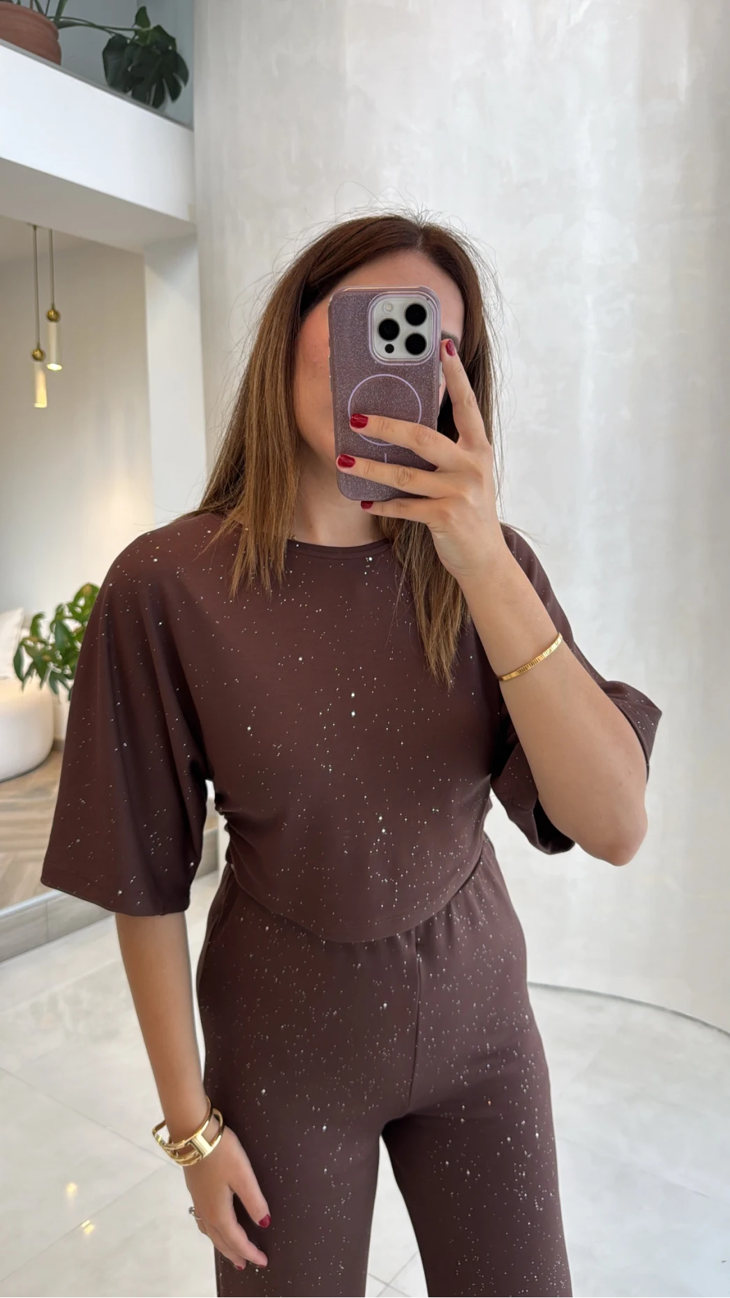 Lena Simli Modal Crop Takım - Kahverengi - Kod: 4162