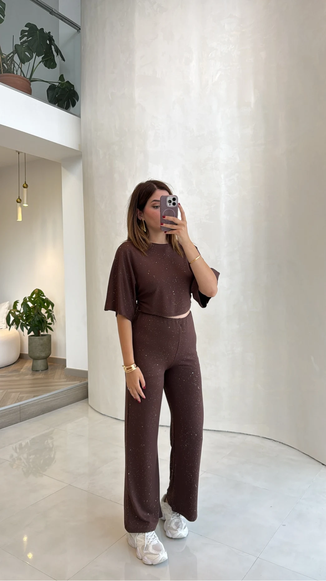 Lena Simli Modal Crop Takım - Kahverengi - Kod: 4162