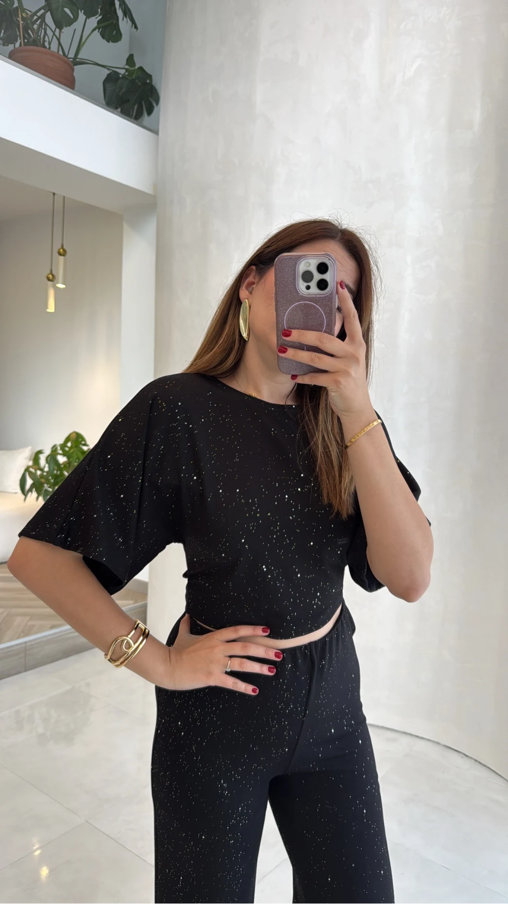 Lena Simli Modal Crop Takım - Siyah - Kod: 4162