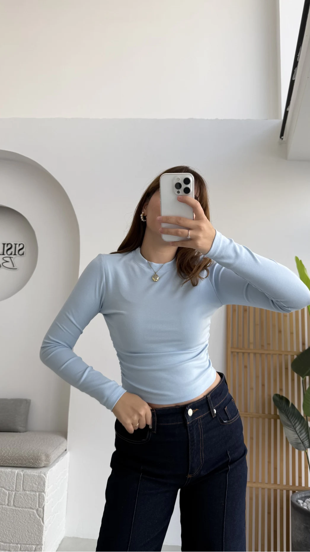 Lena Yanı Büzgülü Likralı Bluz - Bebe Mavisi