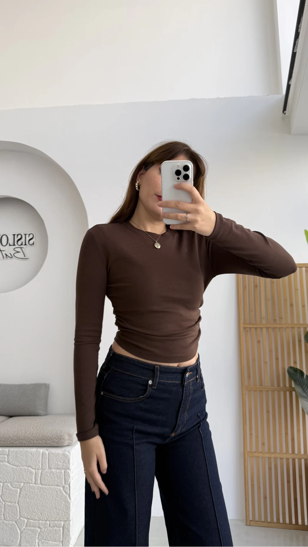 Lena Yanı Büzgülü Likralı Bluz - Kahve