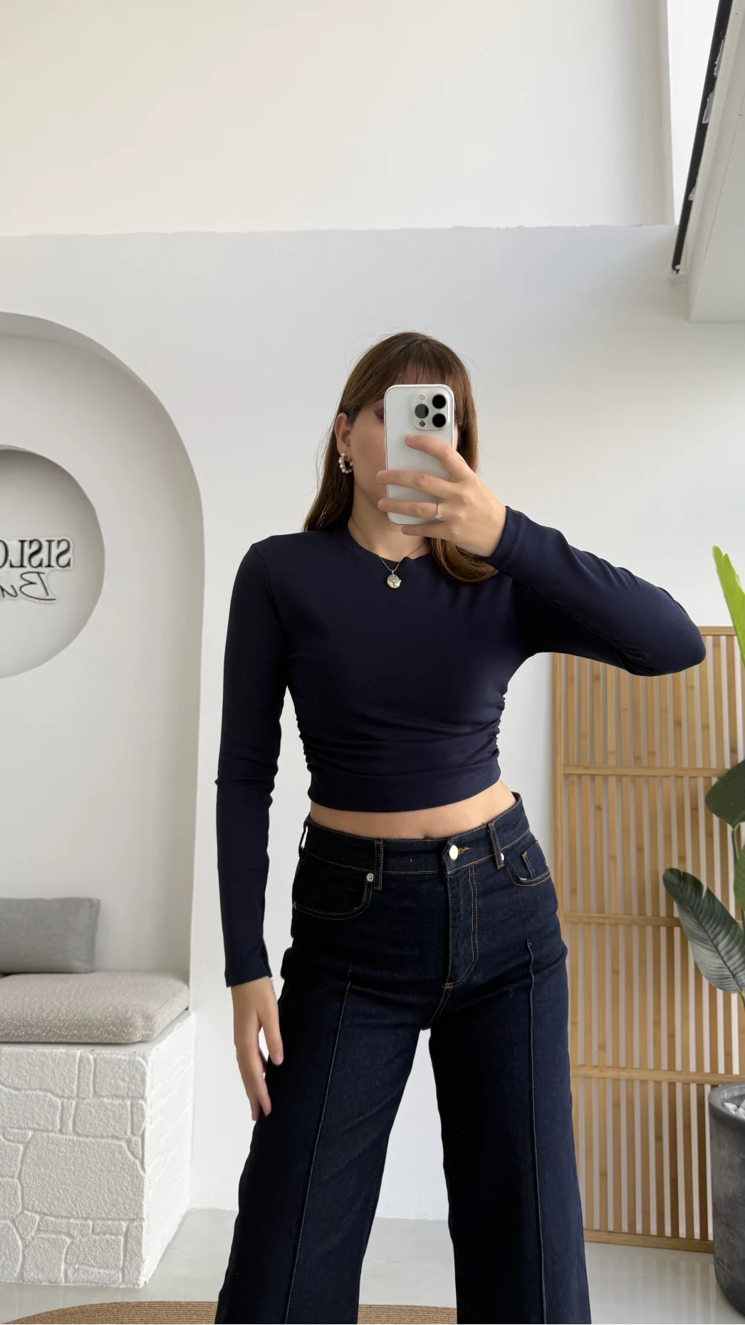 Lena Yanı Büzgülü Likralı Bluz - Lacivert