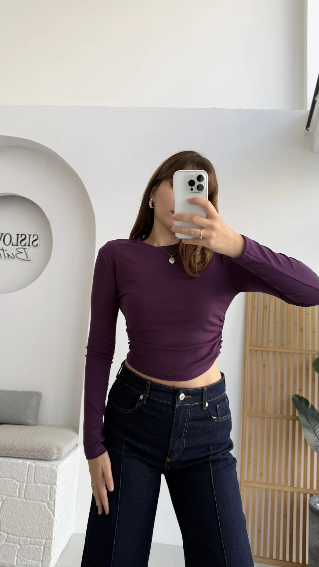 Lena Yanı Büzgülü Likralı Bluz - Mor