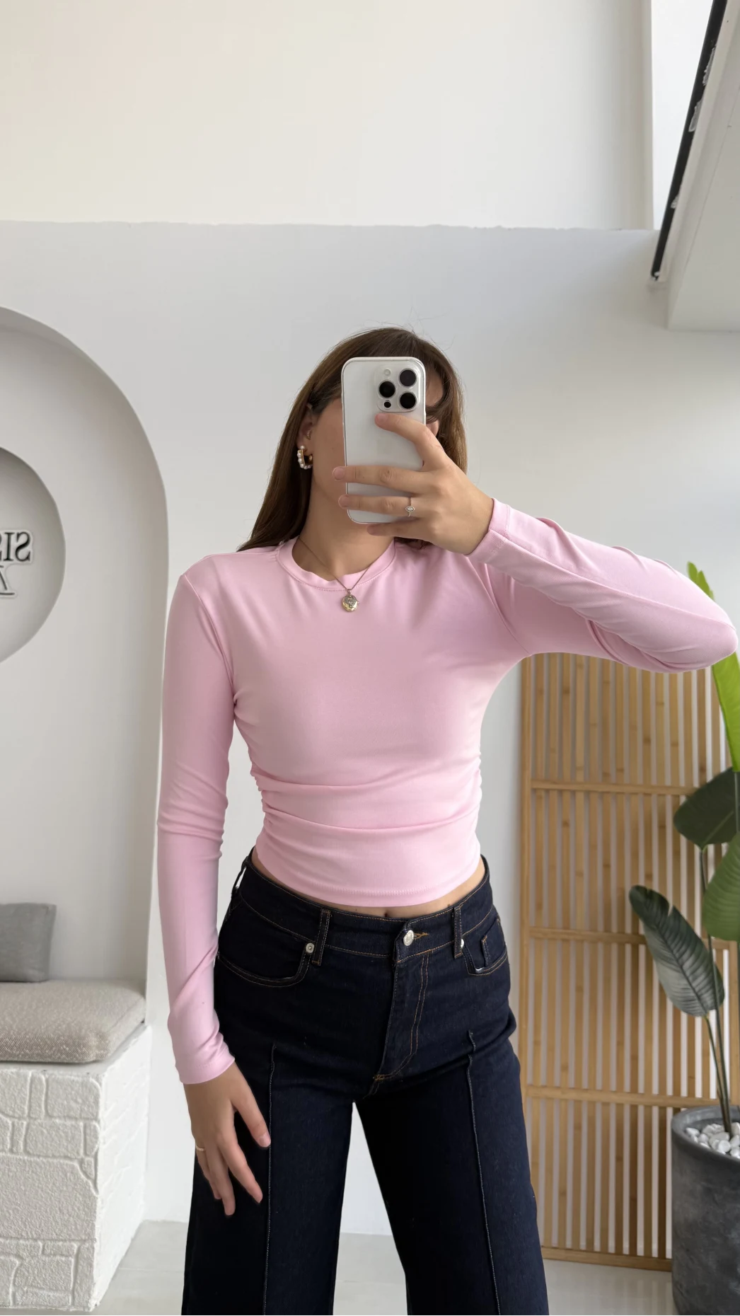 Lena Yanı Büzgülü Likralı Bluz - Pembe