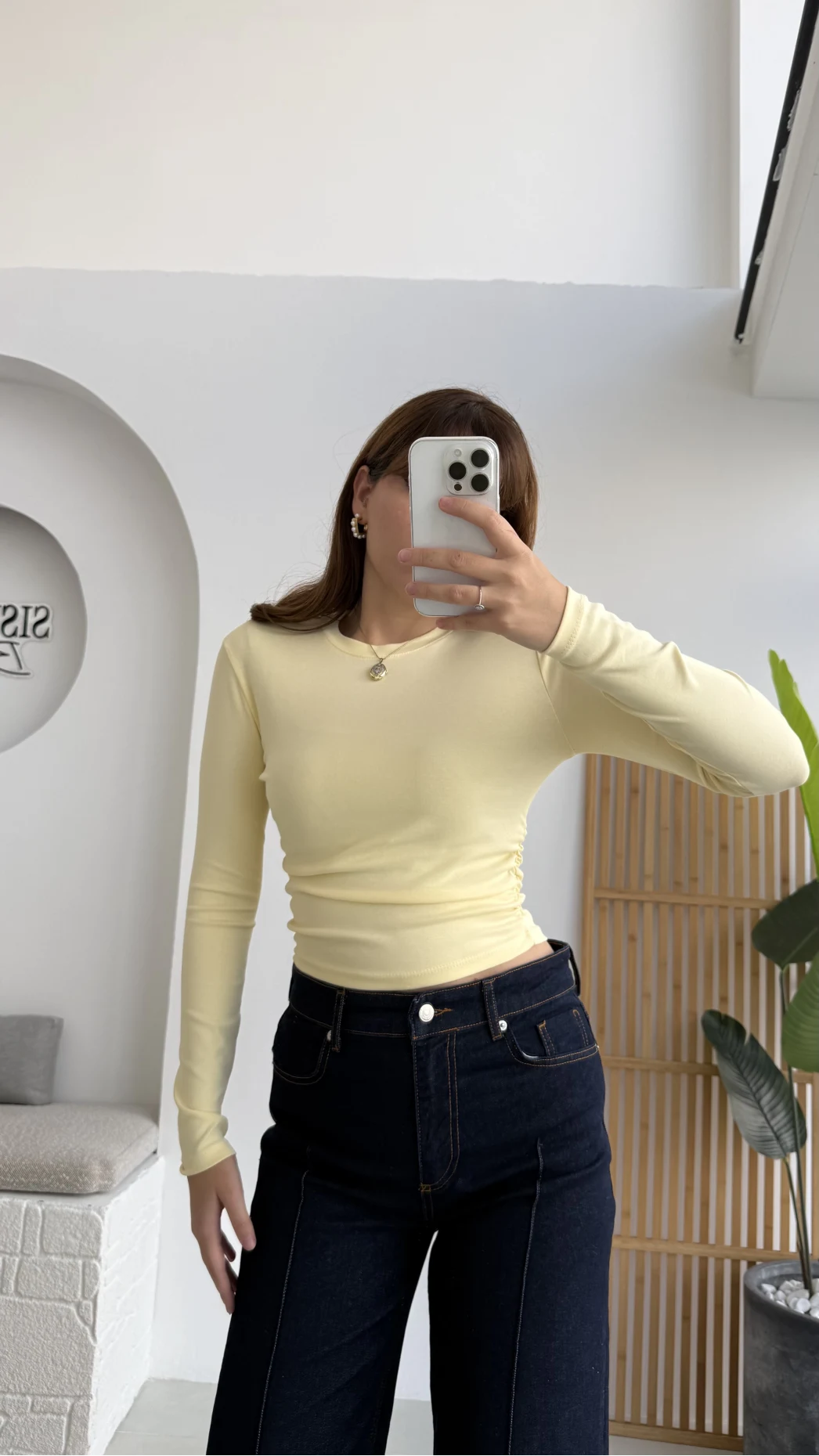 Lena Yanı Büzgülü Likralı Bluz - Sarı