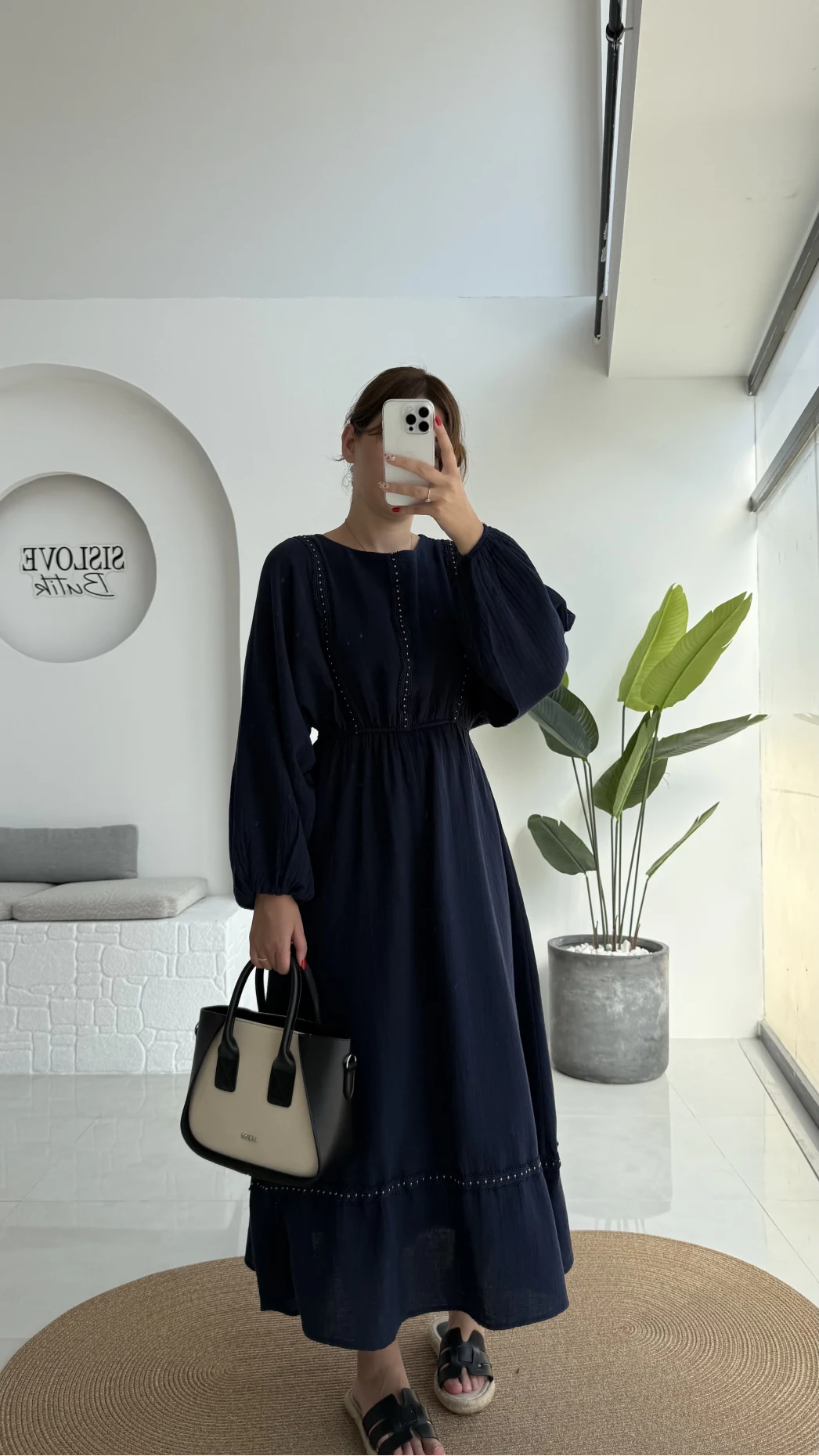 Lenora Zımba Detay Elbise - Lacivert - 3037