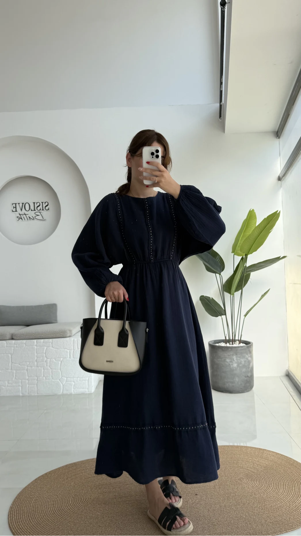 Lenora Zımba Detay Elbise - Lacivert - 3037