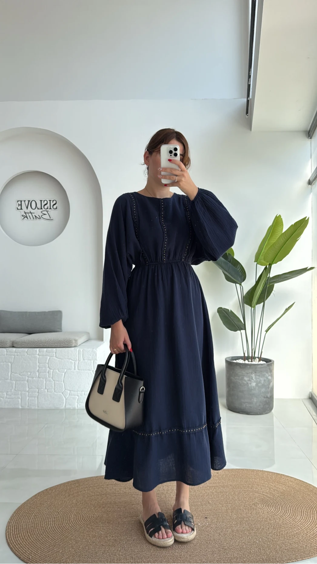 Lenora Zımba Detay Elbise - Lacivert - 3037