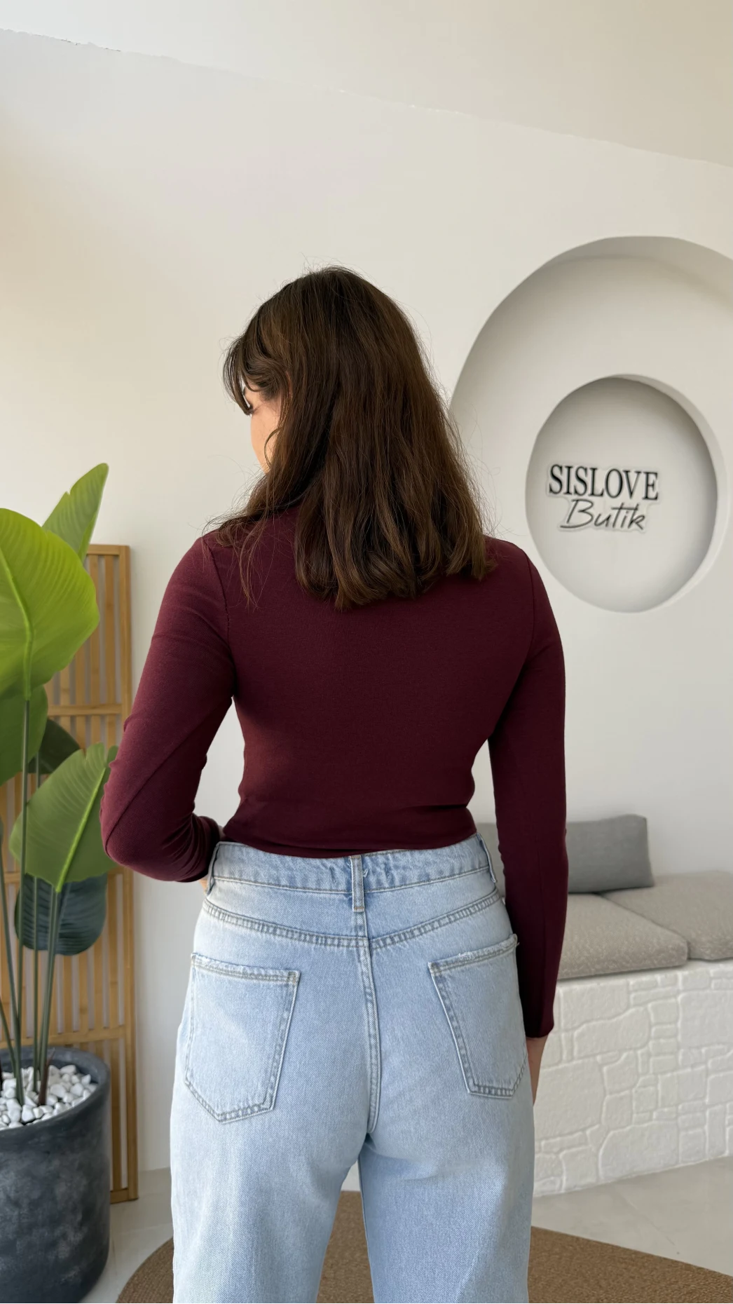 Leona Polo Yaka Uzun Kollu Bluz - Bordo