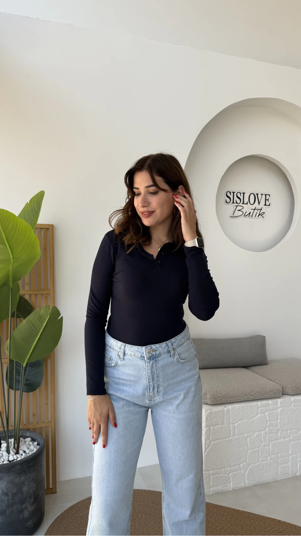 Leona Polo Yaka Uzun Kollu Bluz - Lacivert