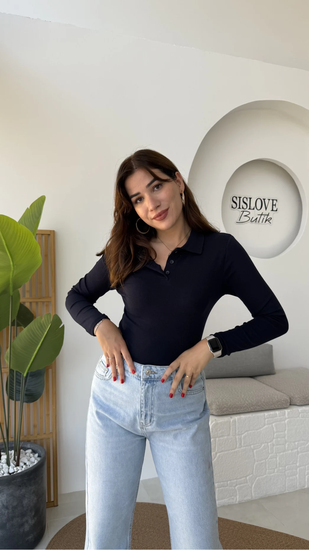 Leona Polo Yaka Uzun Kollu Bluz - Lacivert