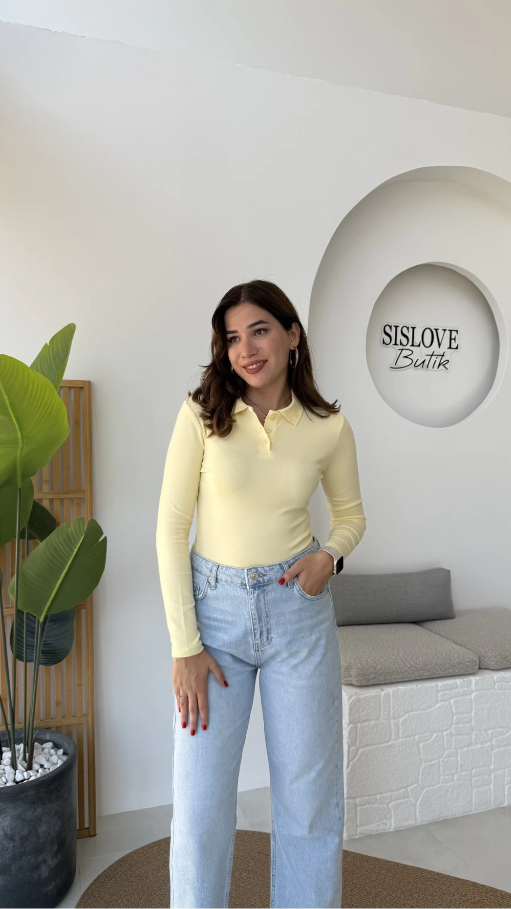 Leona Polo Yaka Uzun Kollu Bluz - Sarı