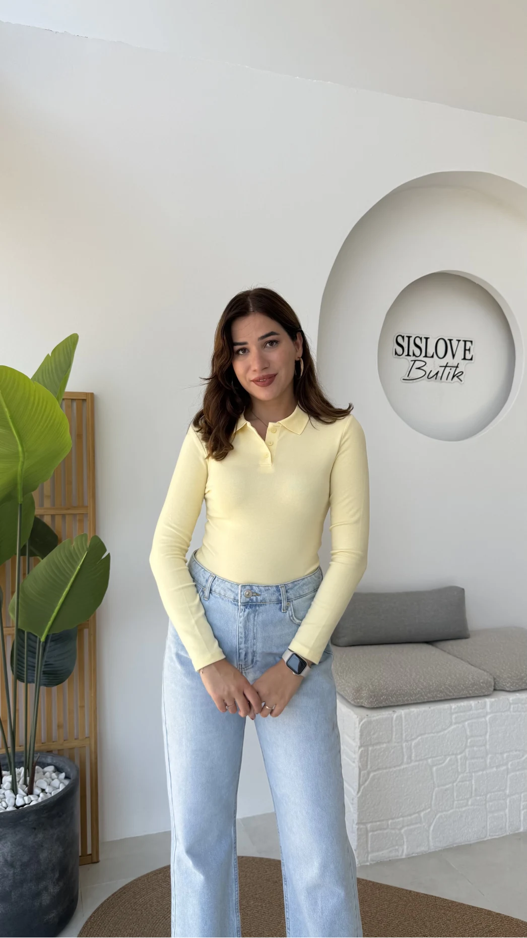 Leona Polo Yaka Uzun Kollu Bluz - Sarı