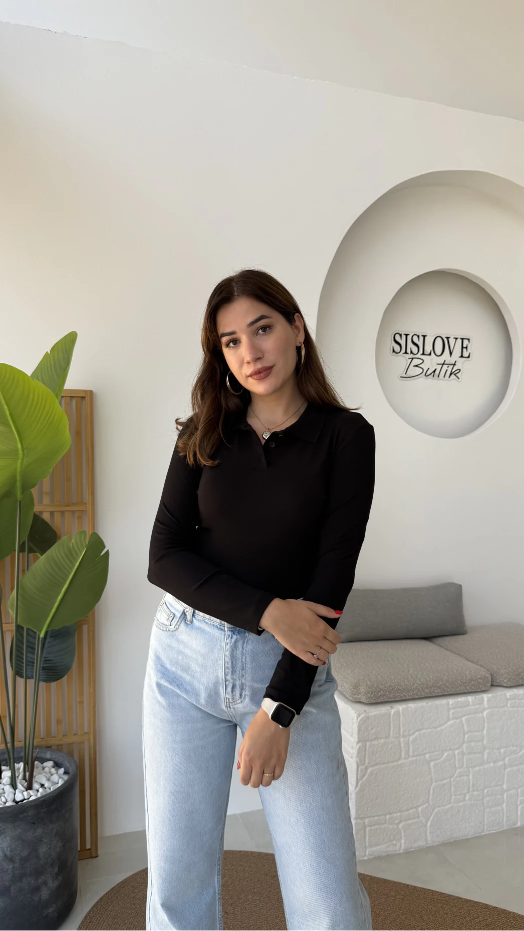 Leona Polo Yaka Uzun Kollu Bluz - Siyah