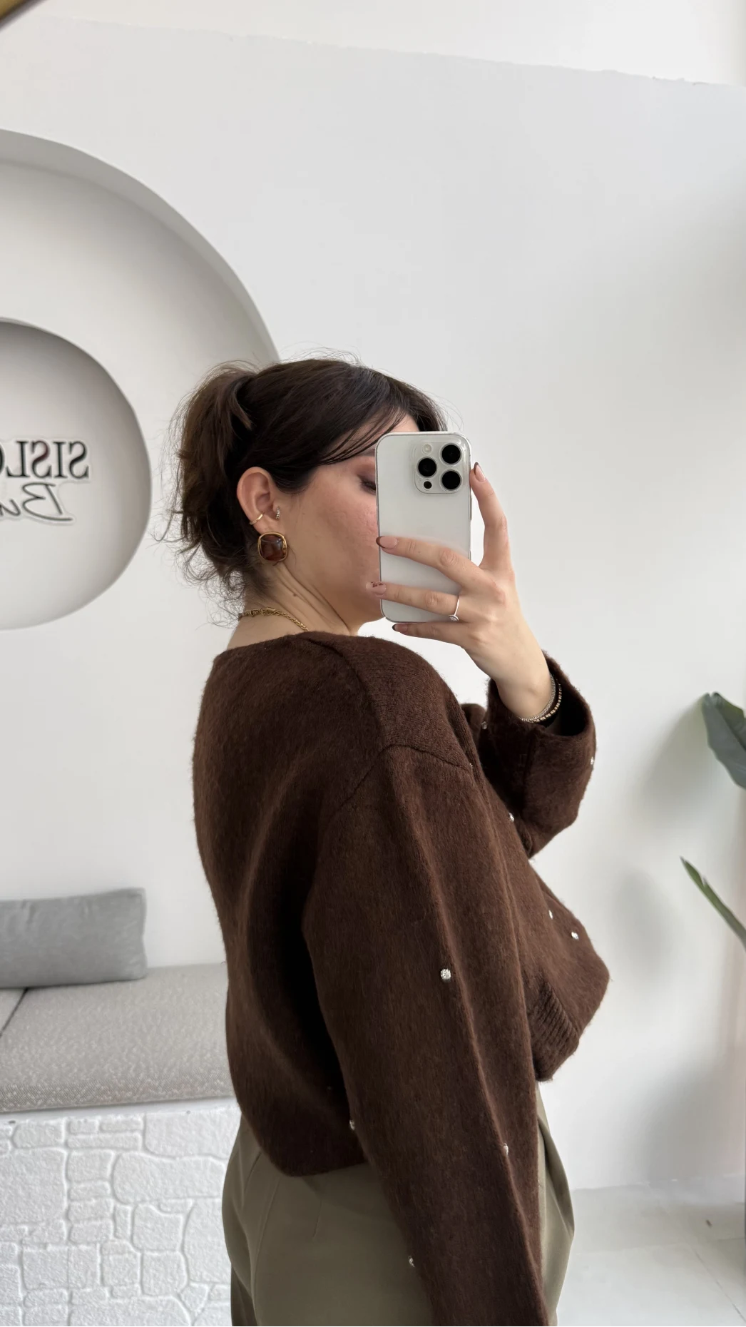 Leya Taşlı Hırka - Kahverengi - Kod: 4514