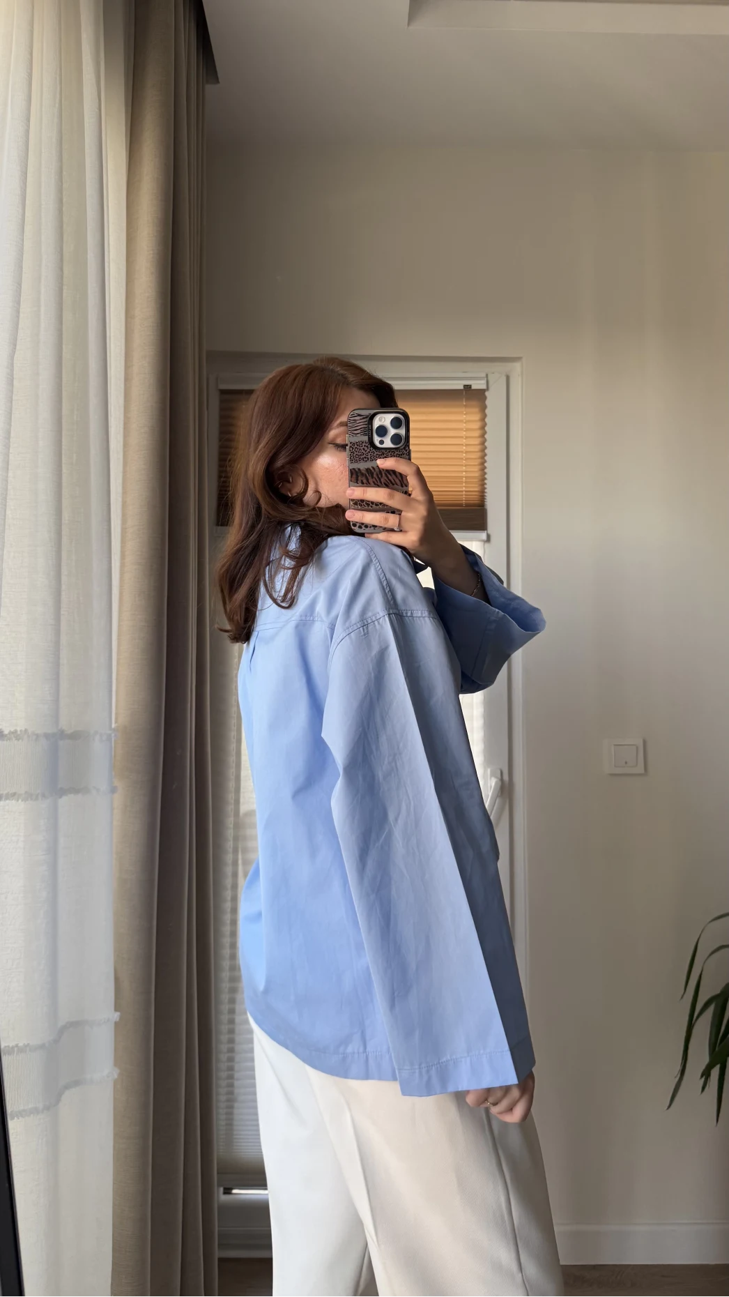 Leyla Poplin Kumaş Mavi Gömlek