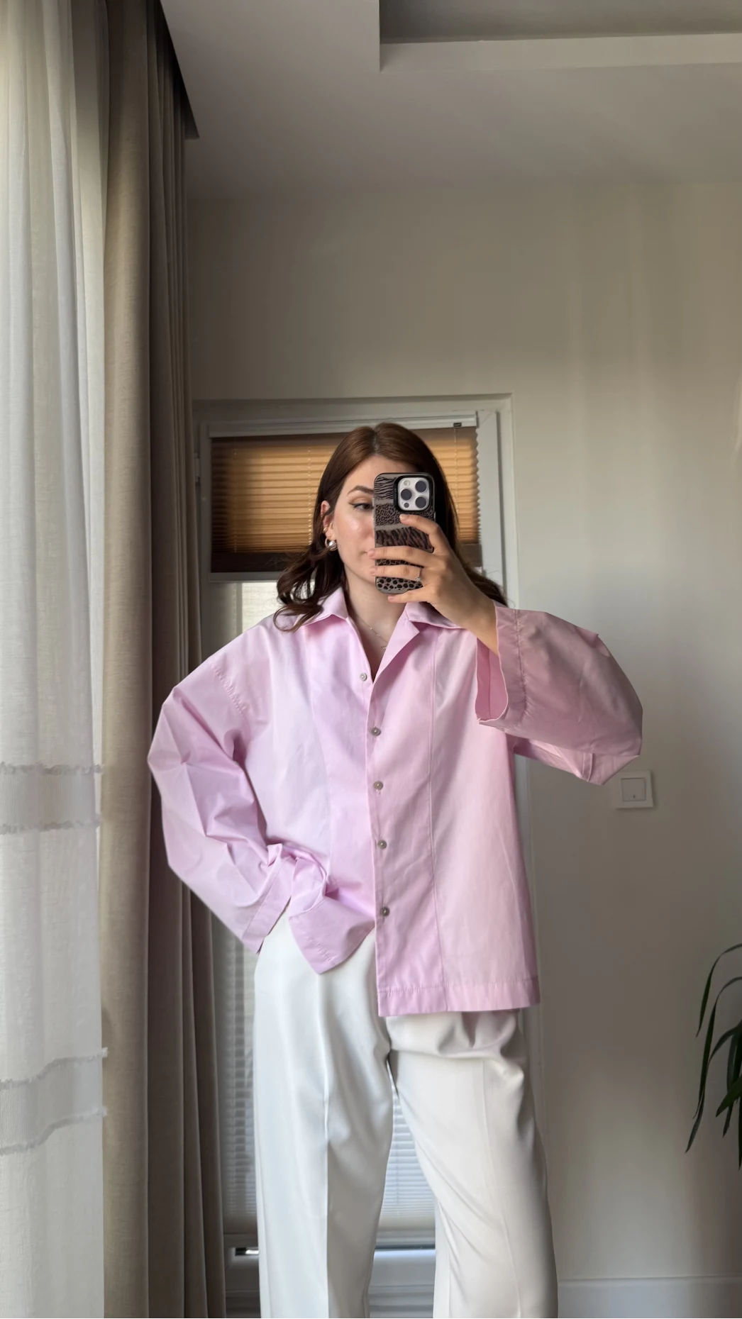 Leyla Poplin Kumaş Pembe Gömlek
