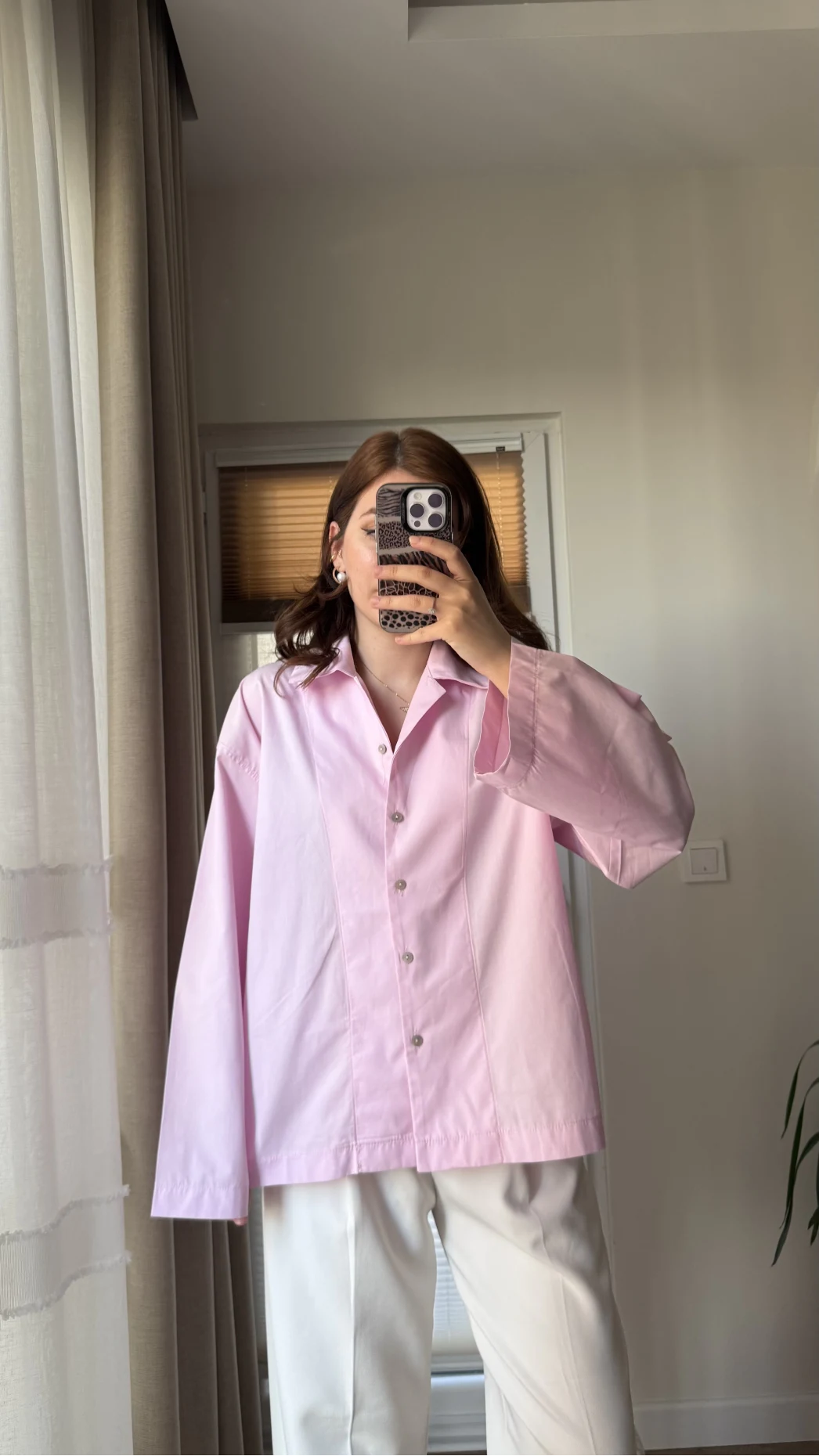 Leyla Poplin Kumaş Pembe Gömlek