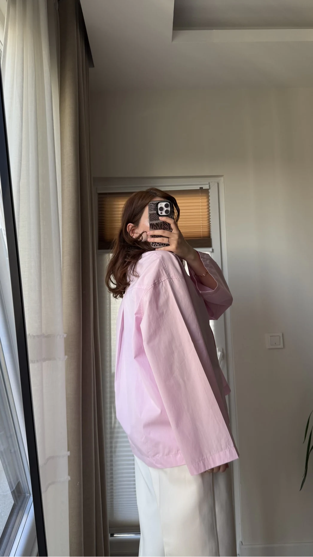 Leyla Poplin Kumaş Pembe Gömlek