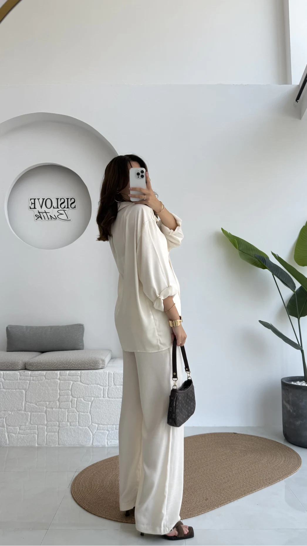 Lida Saten Gömlek Pantolon Takım - Ekru - Kod: 6022
