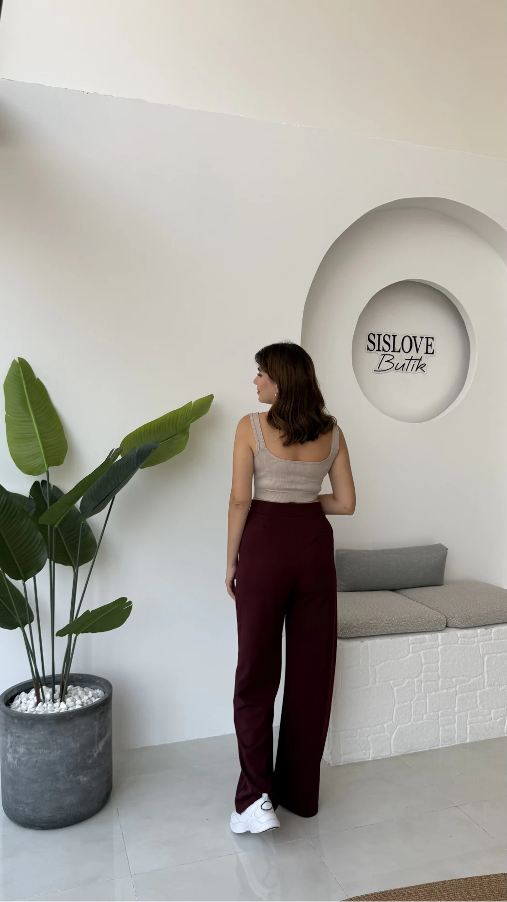 Likralı Cırtlı Palazzo Pantolon - Bordo