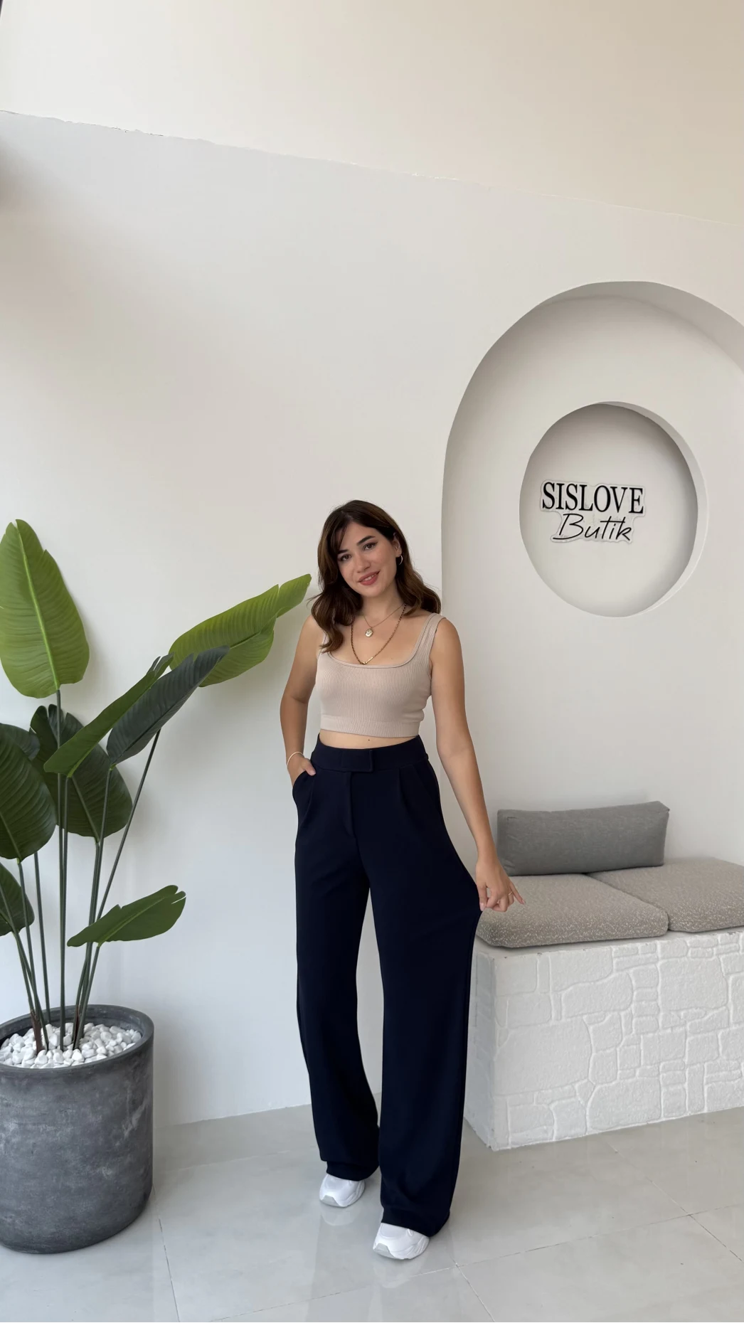 Likralı Cırtlı Palazzo Pantolon - Lacivert