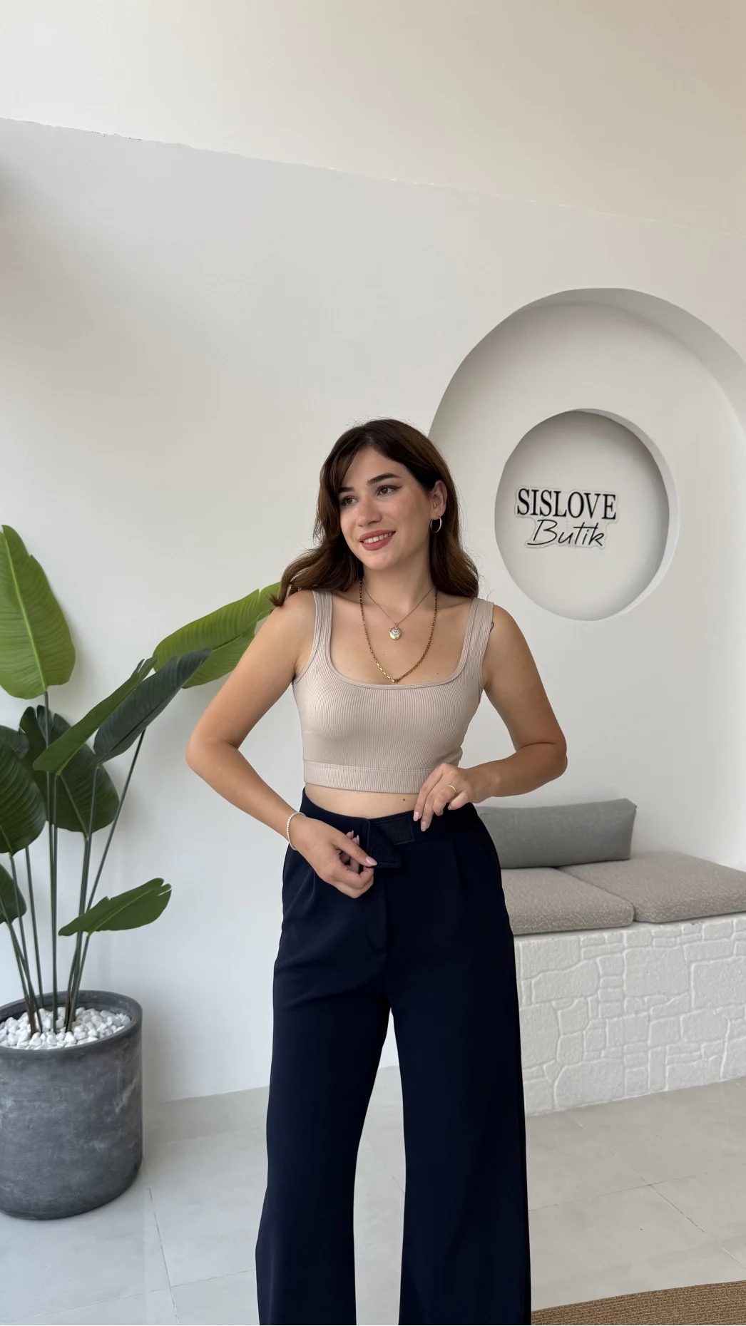 Likralı Cırtlı Palazzo Pantolon - Lacivert