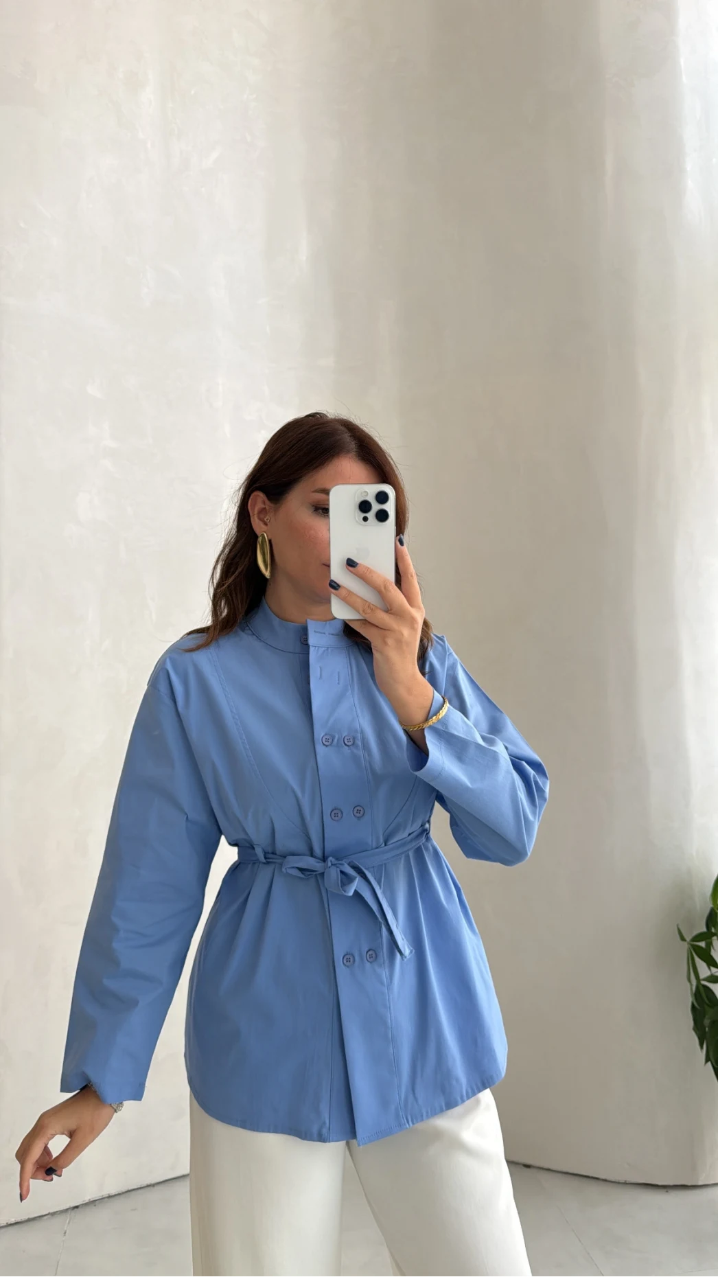 Lily Bağlamalı Gömlek - Mavi - Kod: 5529