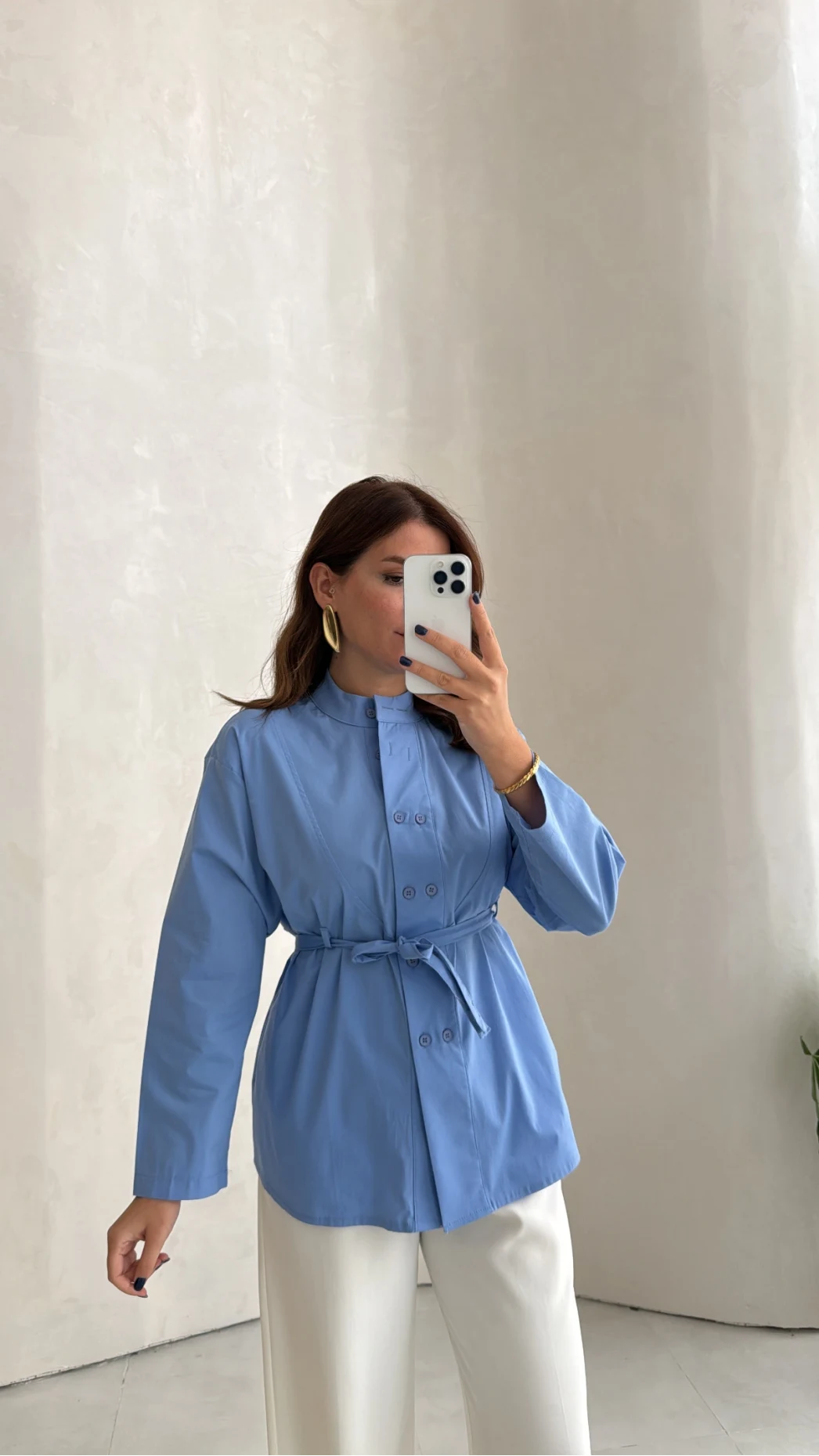 Lily Bağlamalı Gömlek - Mavi - Kod: 5529