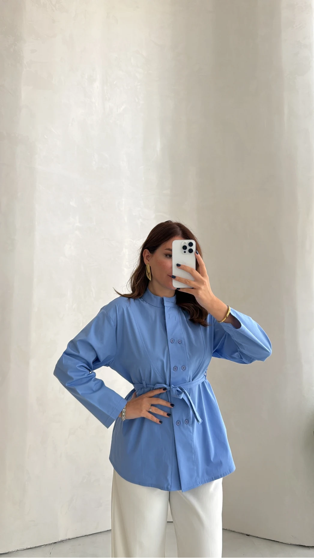 Lily Bağlamalı Gömlek - Mavi - Kod: 5529