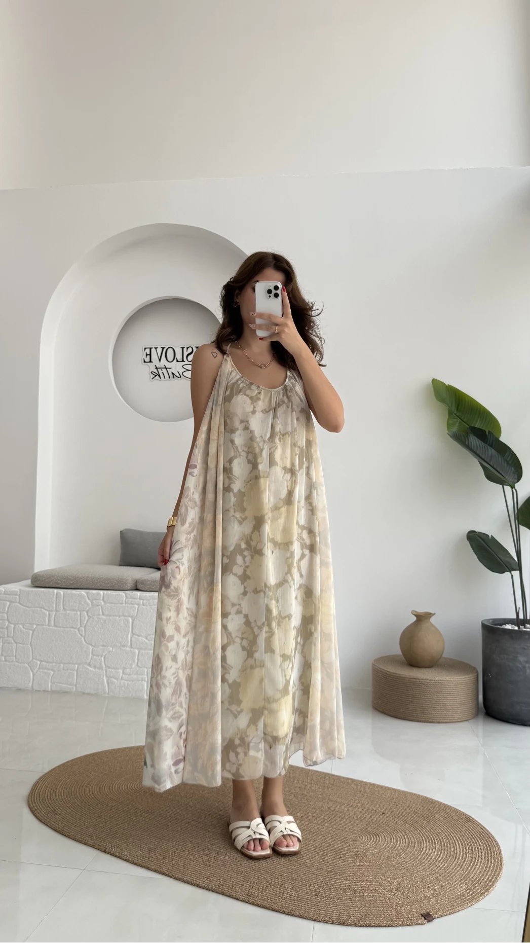 Lime Askılı Dökümlü Elbise - Açık Ton 1 - 3321