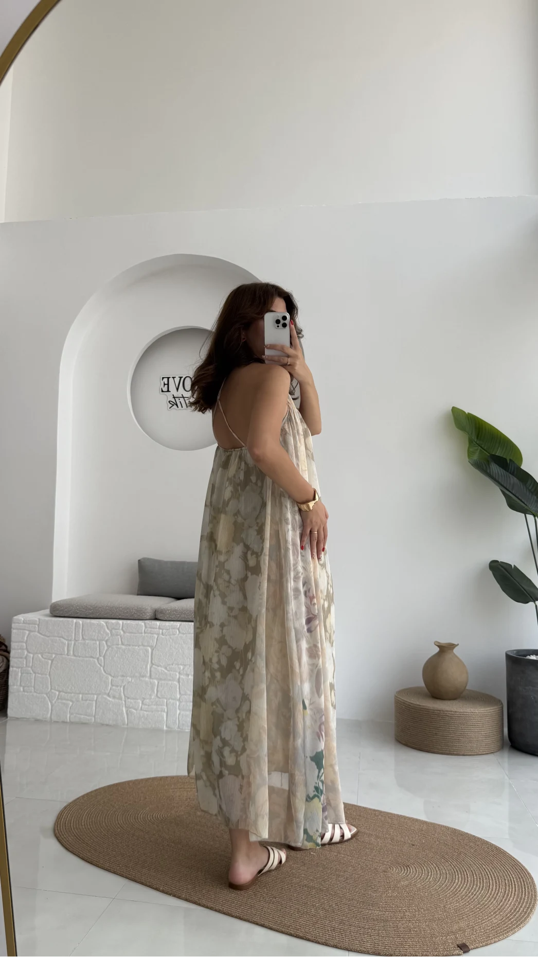 Lime Askılı Dökümlü Elbise - Açık Ton 1 - 3321