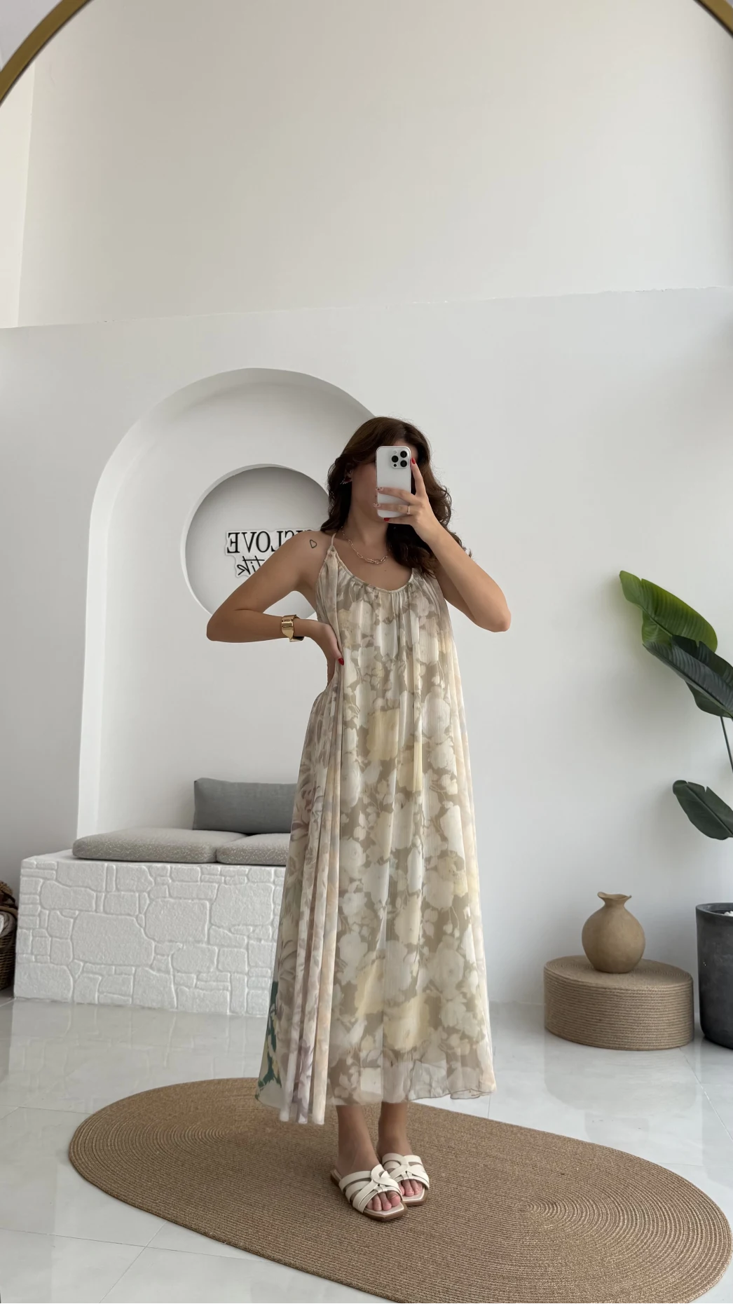 Lime Askılı Dökümlü Elbise - Açık Ton 1 - 3321