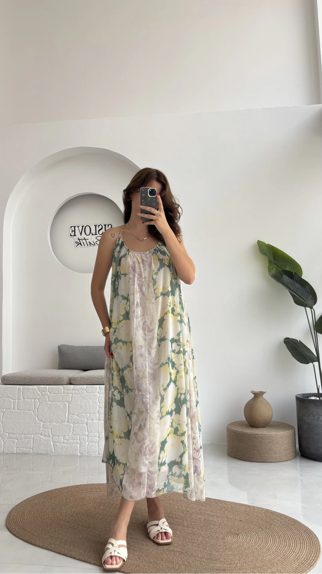 Lime Askılı Dökümlü Elbise - Koyu Ton 2 - 3321