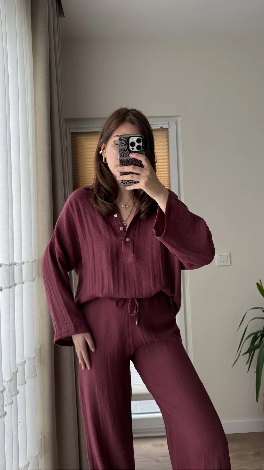 Linda Pantolon Üst Takım Bordo