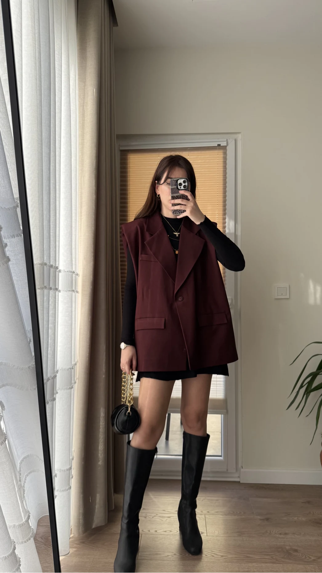 Line Kemerli Vatkalı Yelek Bordo