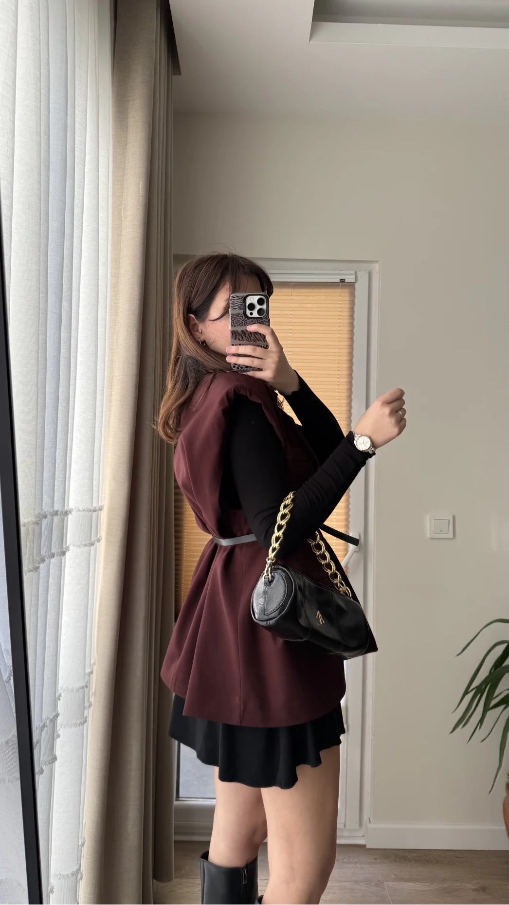 Line Kemerli Vatkalı Yelek Bordo