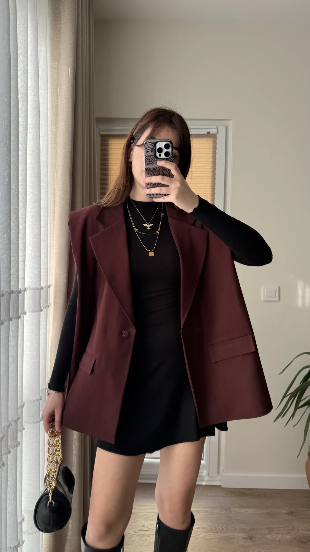 Line Kemerli Vatkalı Yelek Bordo