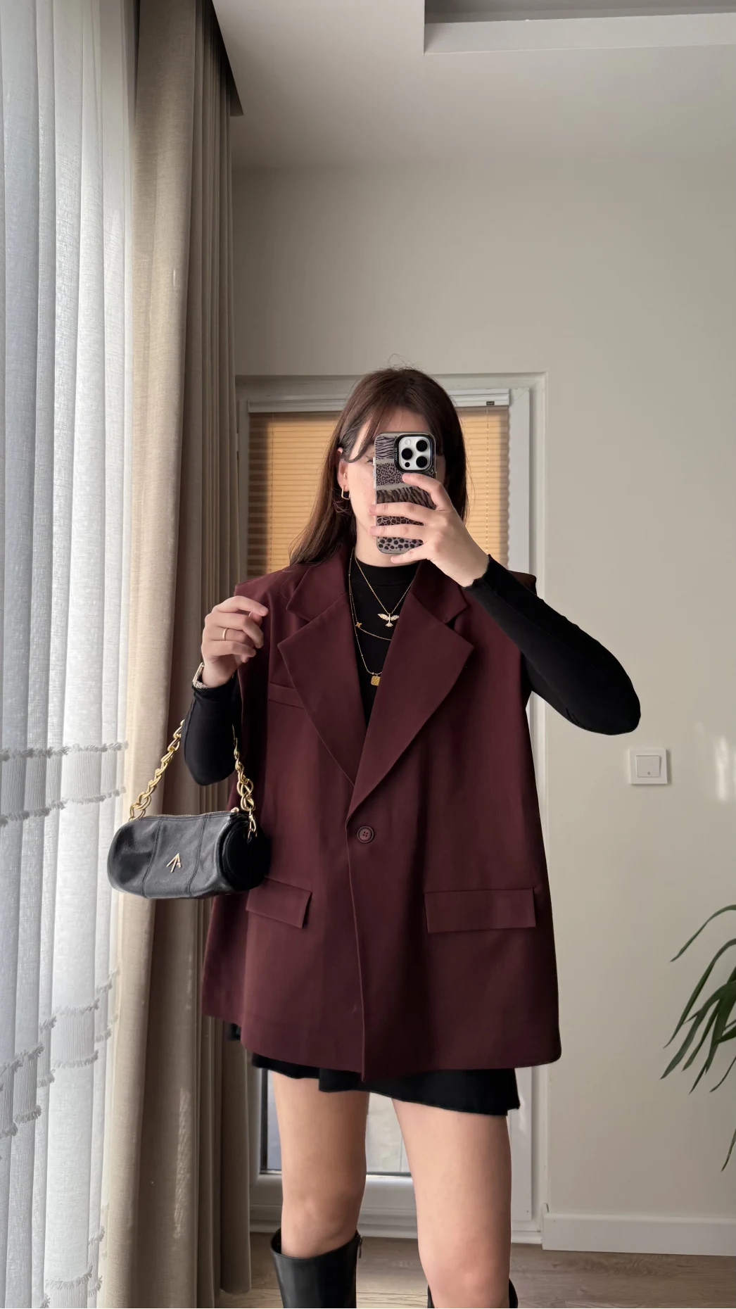 Line Kemerli Vatkalı Yelek Bordo