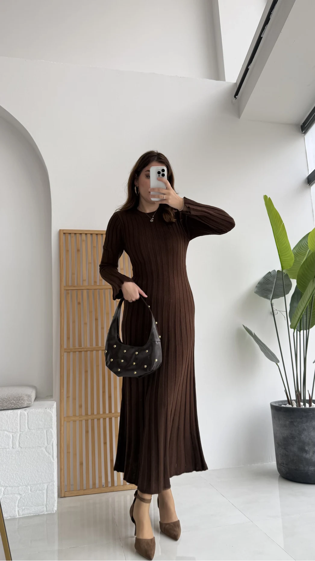 Livya Triko Elbise - Acı Kahve - Kod: 258585