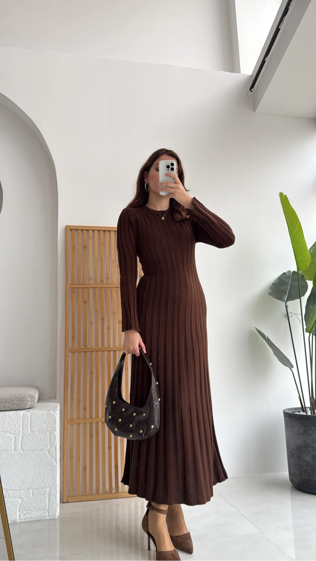 Livya Triko Elbise - Acı Kahve - Kod: 258585