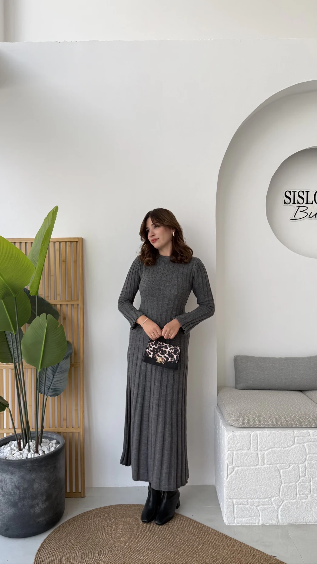 Livya Triko Elbise - Antrasit - Kod: 258585